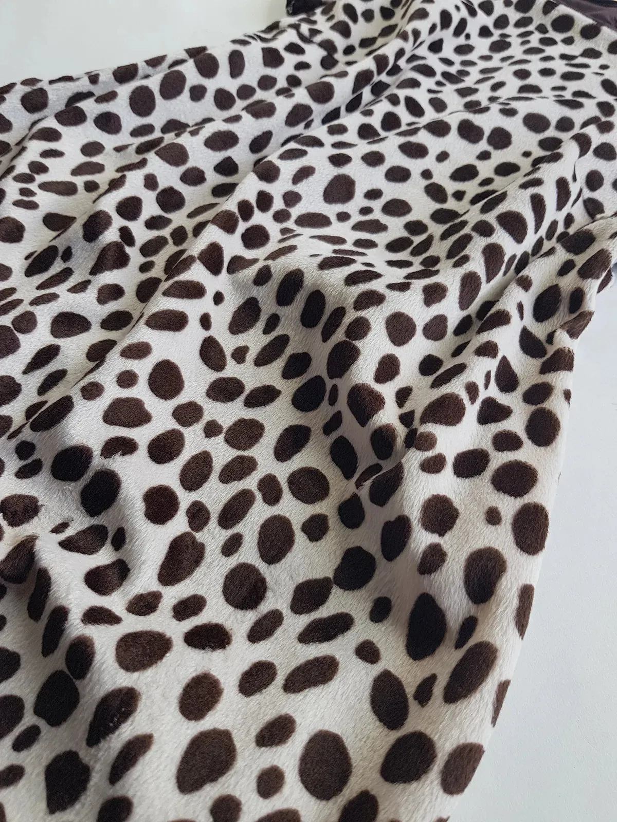 90s Chocolate & Creme Faux Pony Hair Animal Print Mini Dress - Beautifully Soft & Fully Lined in Chocolate