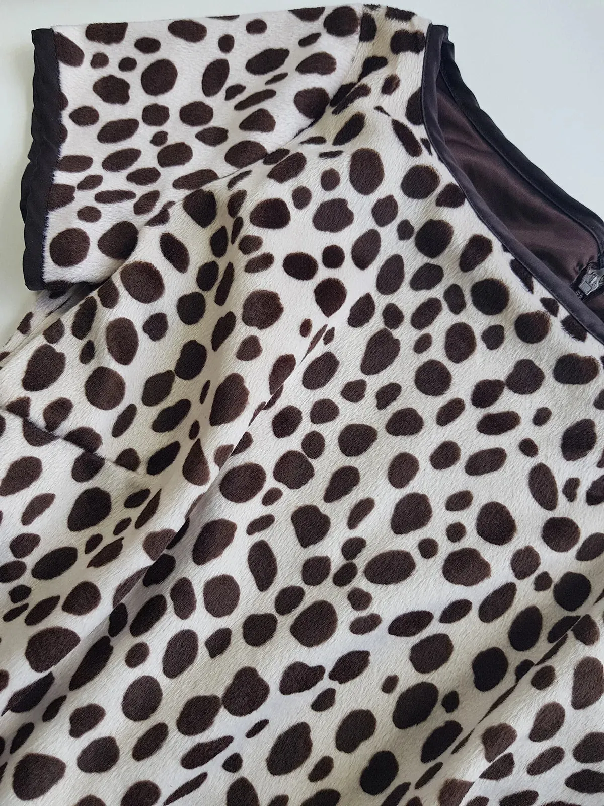 90s Chocolate & Creme Faux Pony Hair Animal Print Mini Dress - Beautifully Soft & Fully Lined in Chocolate