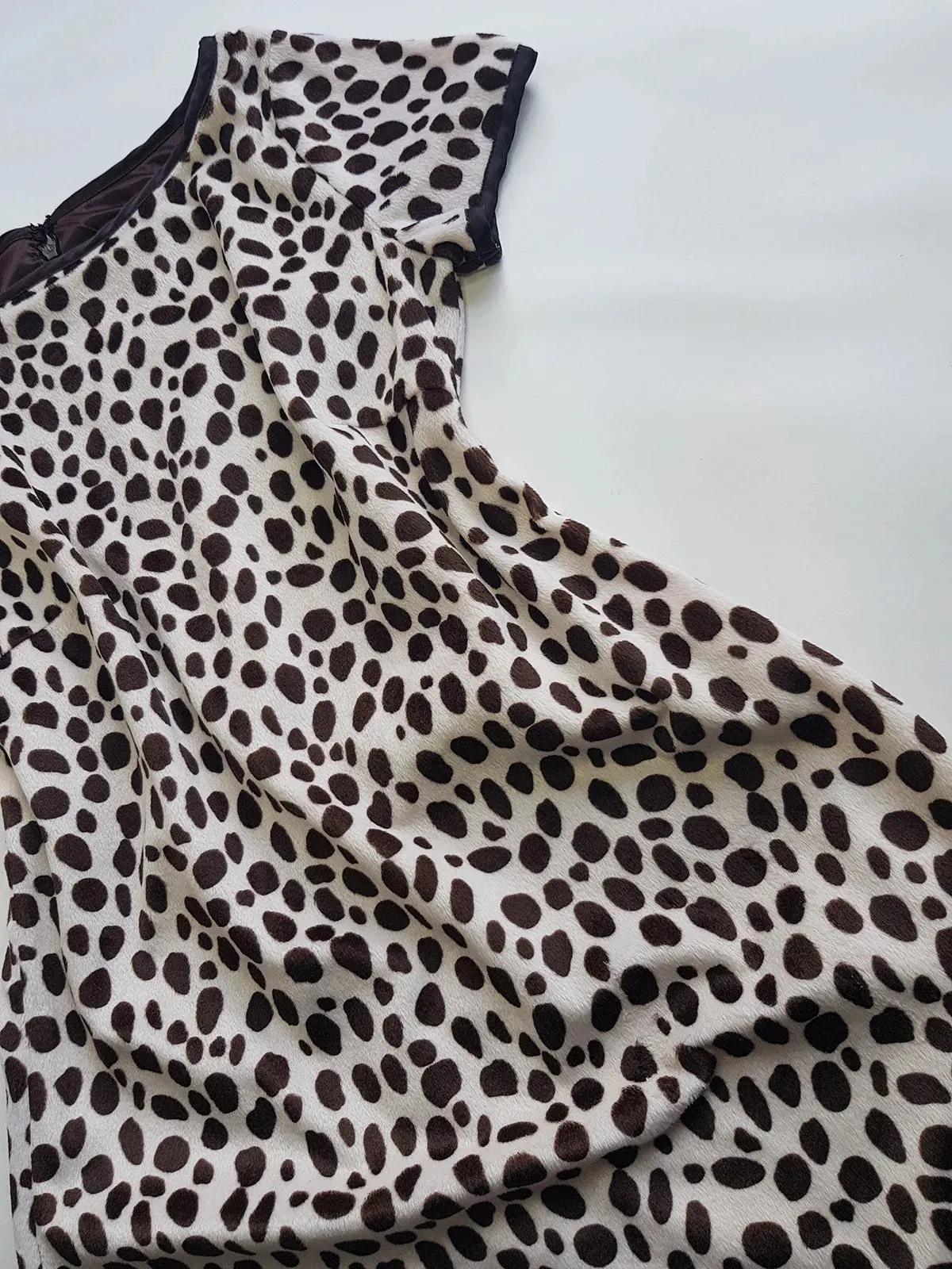 90s Chocolate & Creme Faux Pony Hair Animal Print Mini Dress - Beautifully Soft & Fully Lined in Chocolate