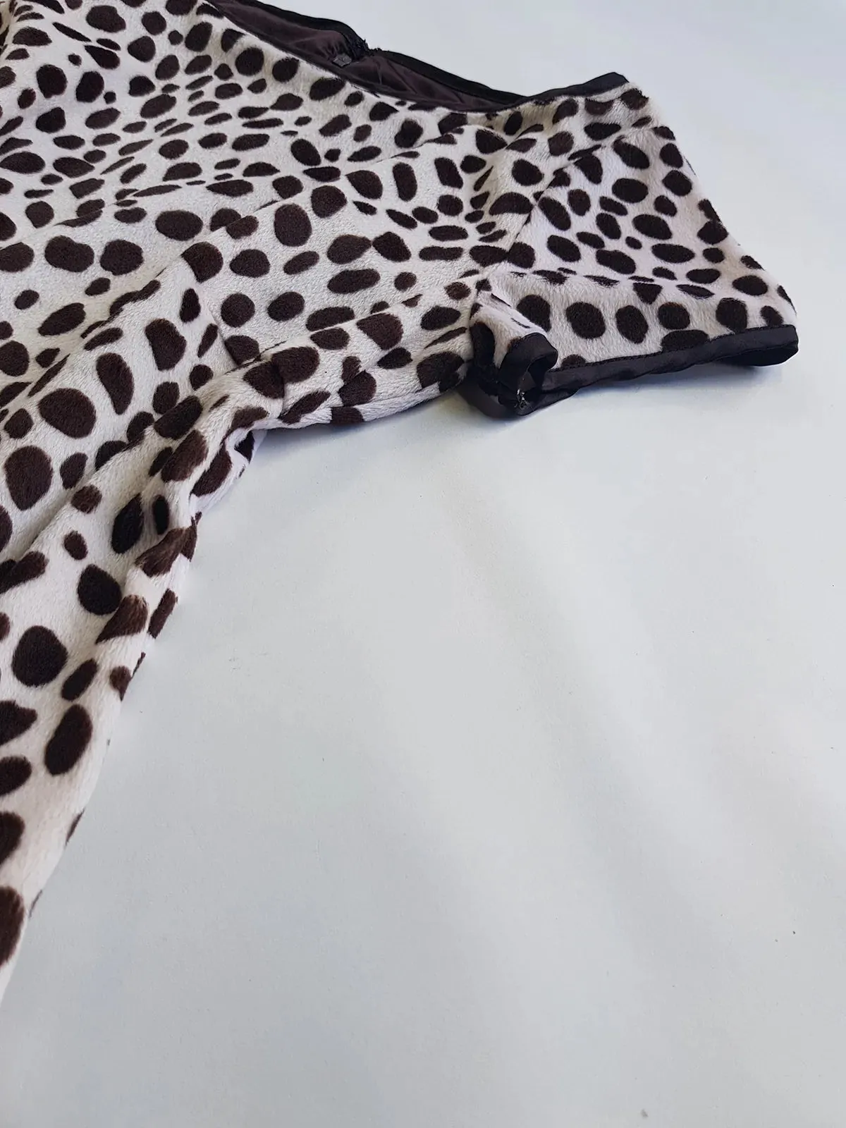 90s Chocolate & Creme Faux Pony Hair Animal Print Mini Dress - Beautifully Soft & Fully Lined in Chocolate