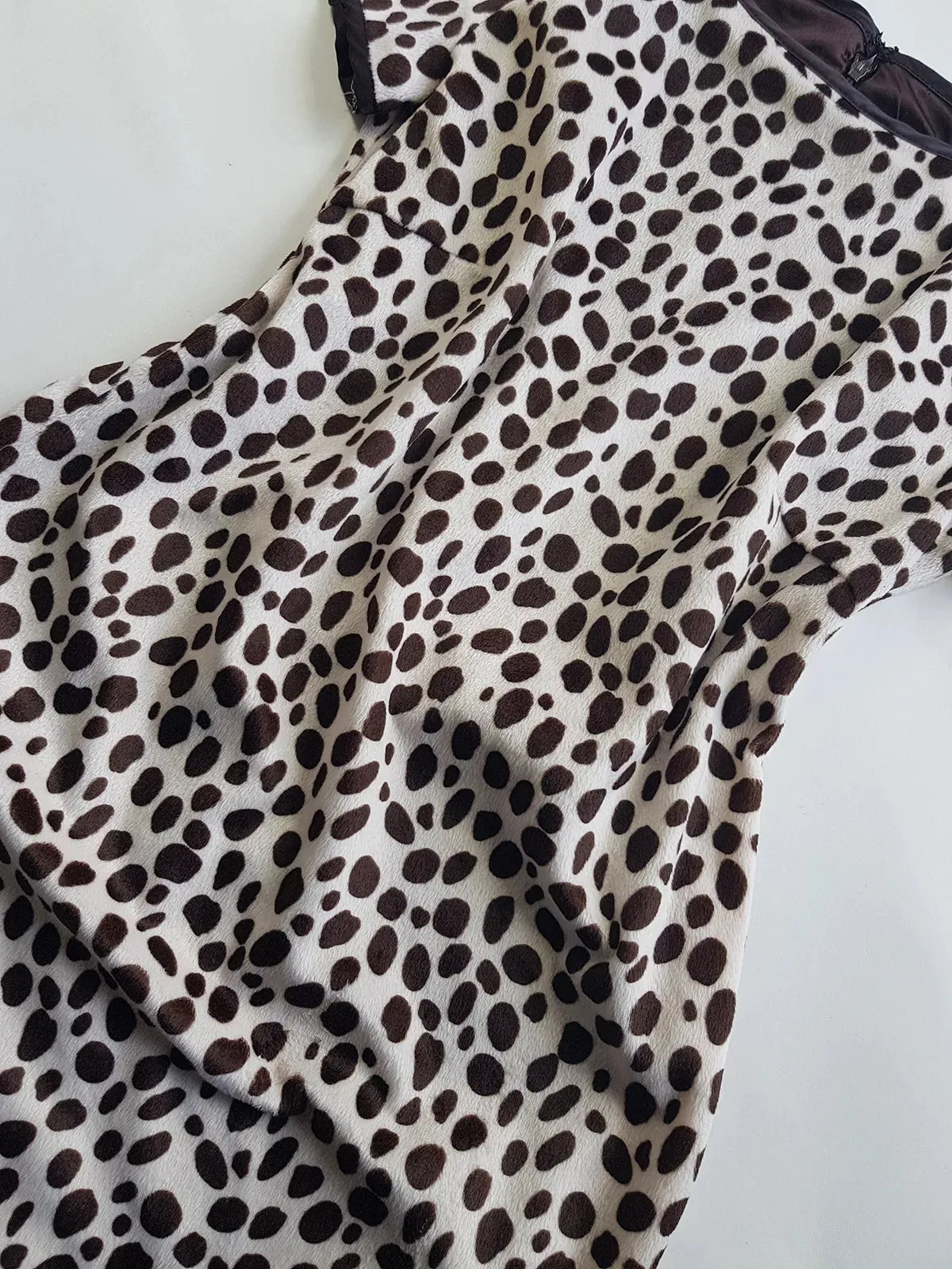 90s Chocolate & Creme Faux Pony Hair Animal Print Mini Dress - Beautifully Soft & Fully Lined in Chocolate