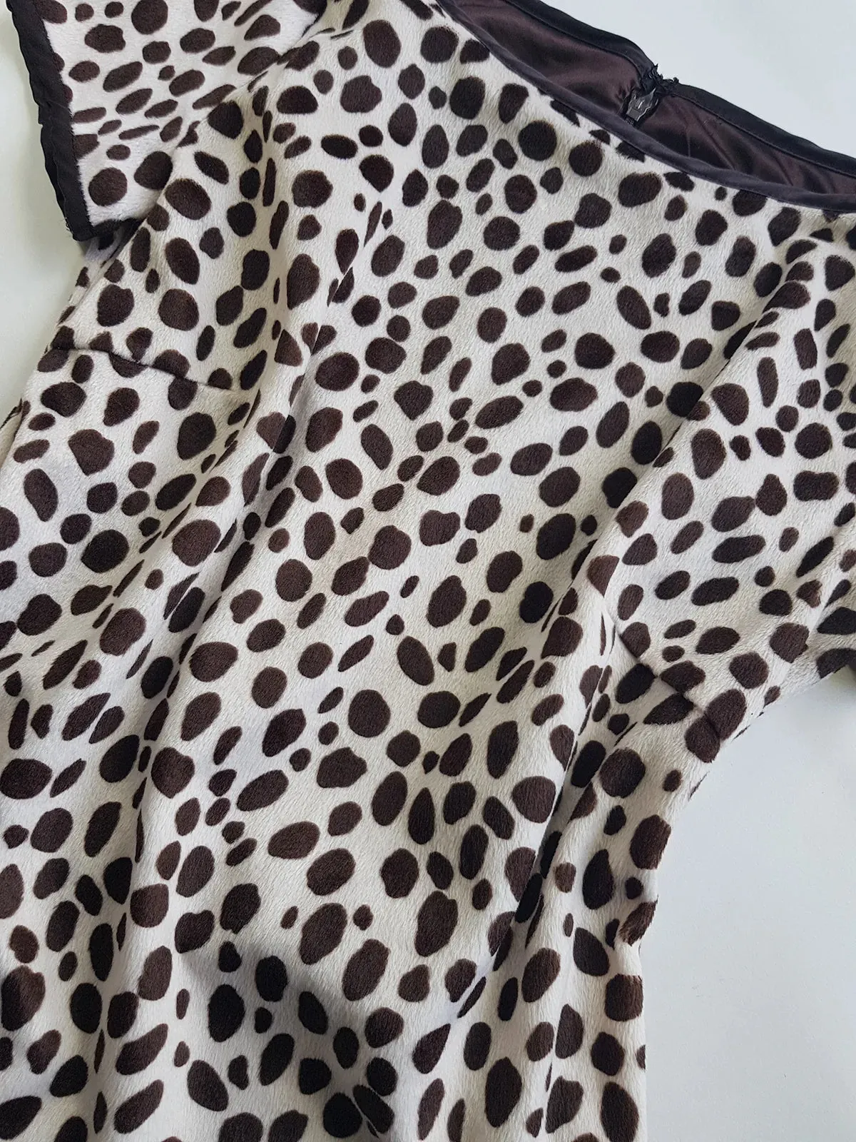 90s Chocolate & Creme Faux Pony Hair Animal Print Mini Dress - Beautifully Soft & Fully Lined in Chocolate