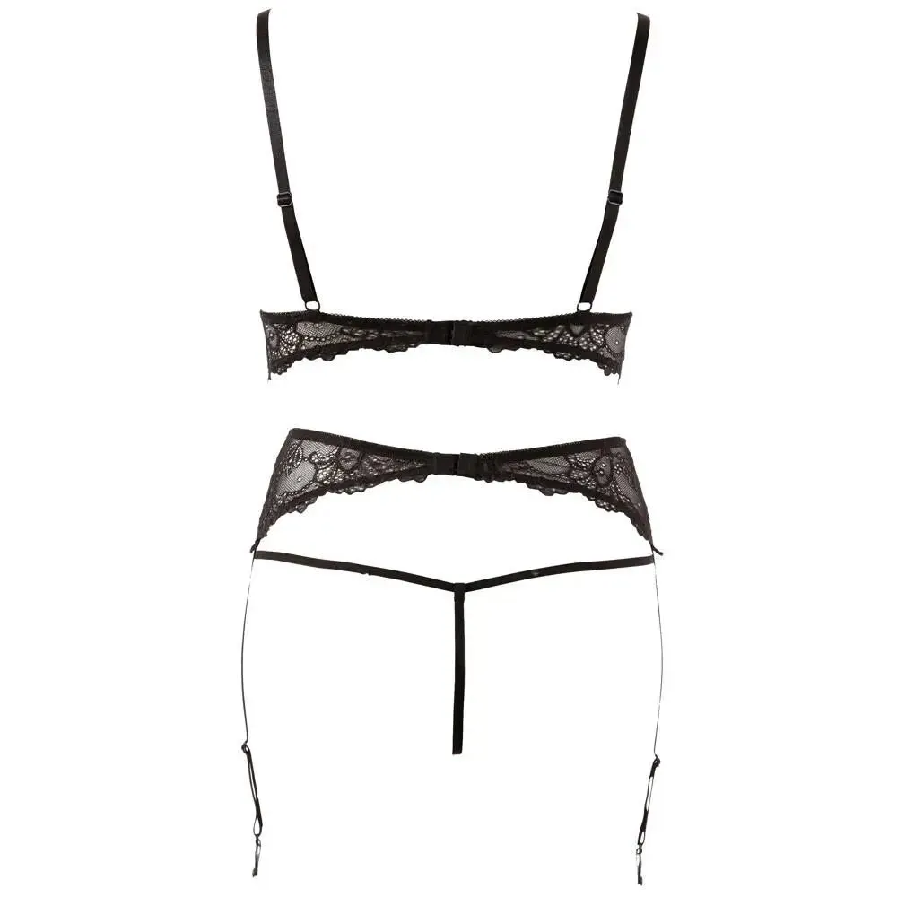 Abierta Fina Black Pearl Bra Suspender and String