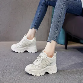 Amozae  2024 Women Casual Shoe Genuine Leather 8Cm Platform Wedge Sneakers Chunky Shoes Women Fashion Sneakers Spring Summer Shoes