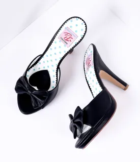 Black Bow Faux Leather Siren Peep Toe Heels