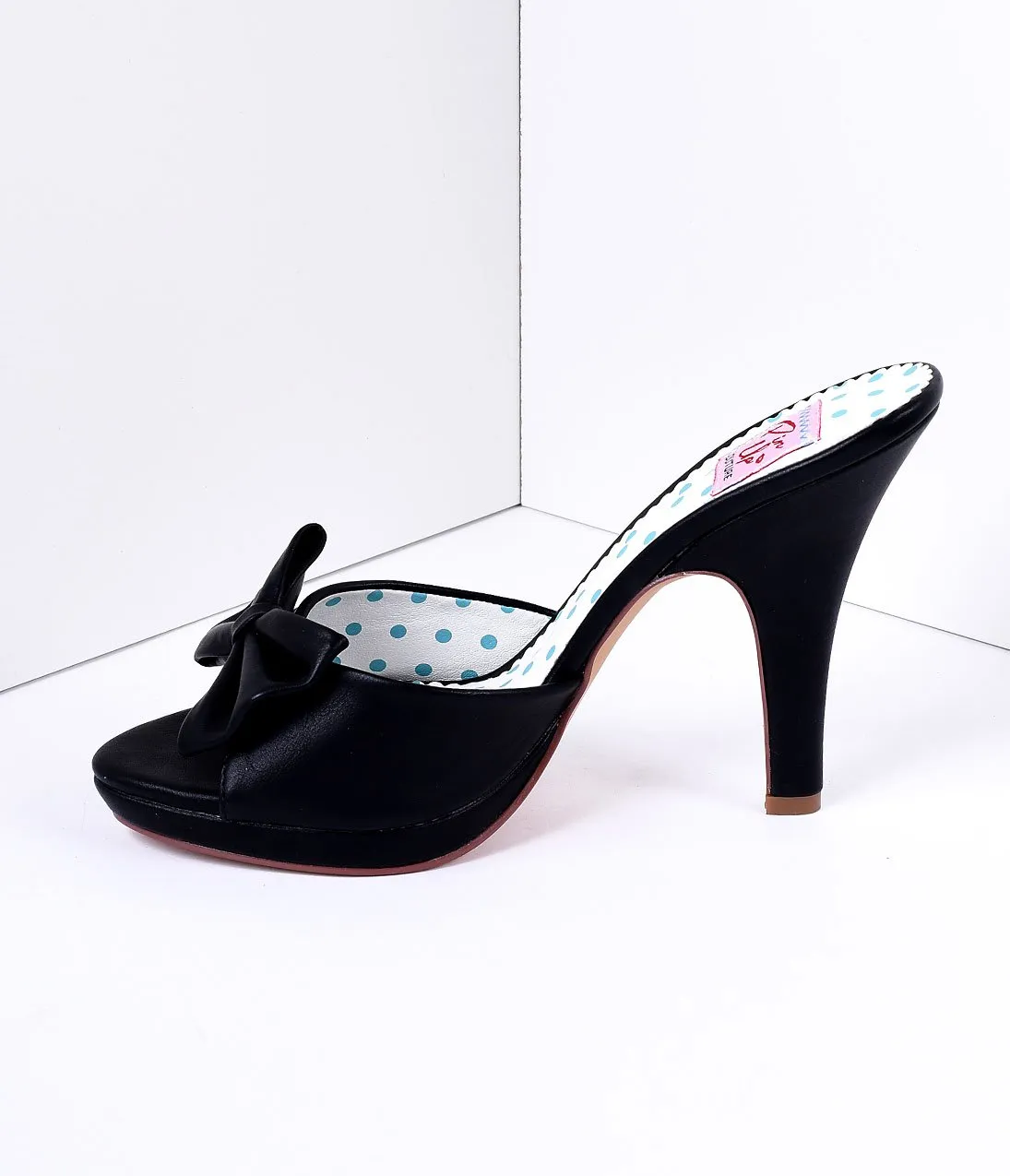 Black Bow Faux Leather Siren Peep Toe Heels