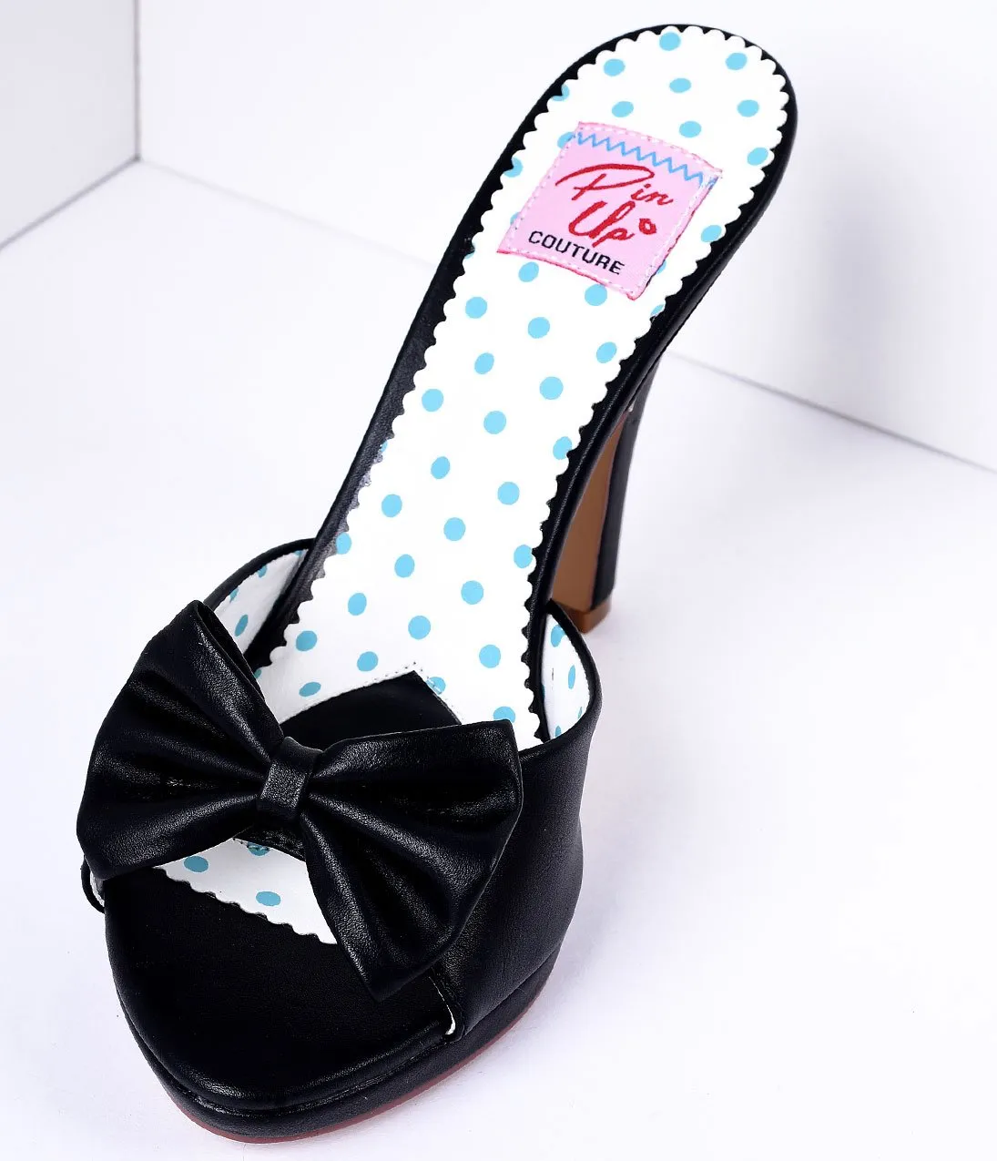 Black Bow Faux Leather Siren Peep Toe Heels