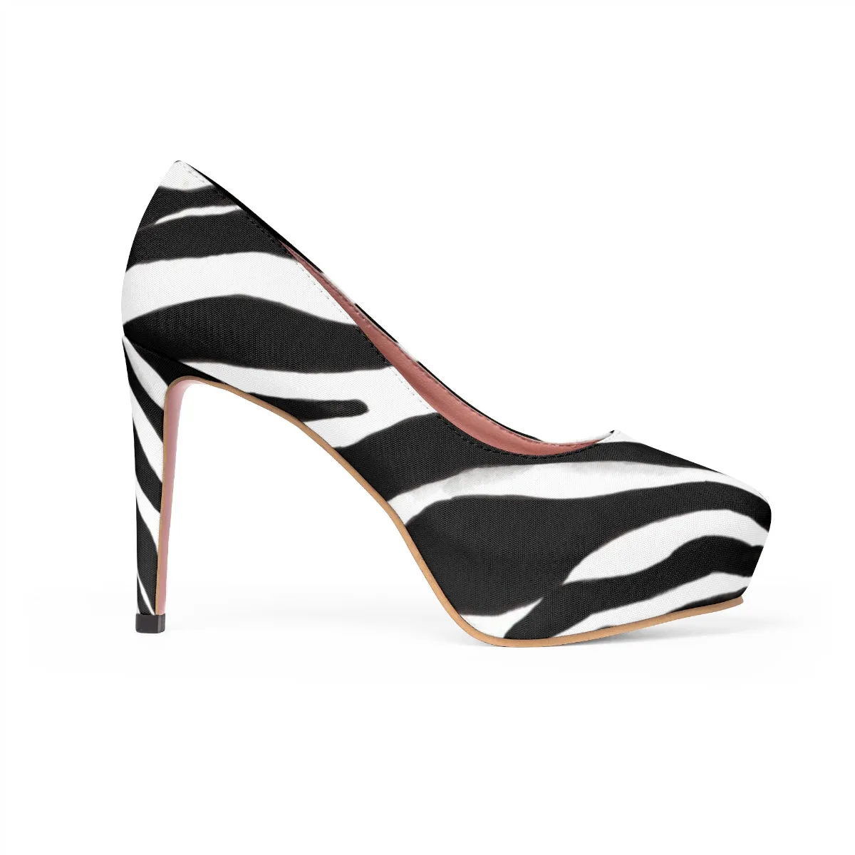 Black Zebra Women's Heels, White Stripe Animal Print 4 inch Platform Pumps Stilettos Shoes