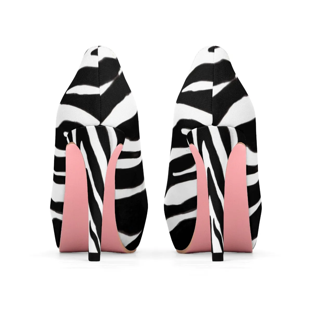 Black Zebra Women's Heels, White Stripe Animal Print 4 inch Platform Pumps Stilettos Shoes