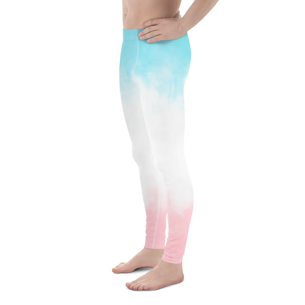 Blue Pink Abstract Men's Leggings, Best Modern Minimalist Premium Meggings Running Tights-Made in USA/EU