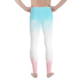 Blue Pink Abstract Men's Leggings, Best Modern Minimalist Premium Meggings Running Tights-Made in USA/EU