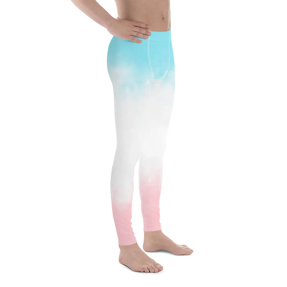 Blue Pink Abstract Men's Leggings, Best Modern Minimalist Premium Meggings Running Tights-Made in USA/EU