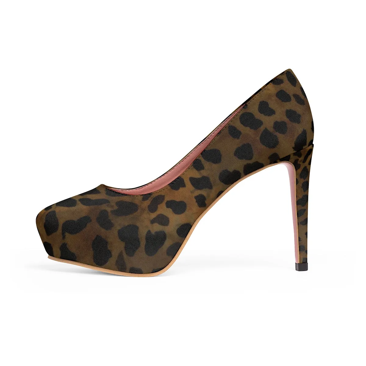 Brown Leopard Heels, Animal Print Stylish Canvas Women's 4 inch Platform Heels Stilettos