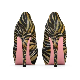 Brown Tiger Stripe High Heels, Women's 4" Best High Heels Pumps Shoes (US Size: 5-11)