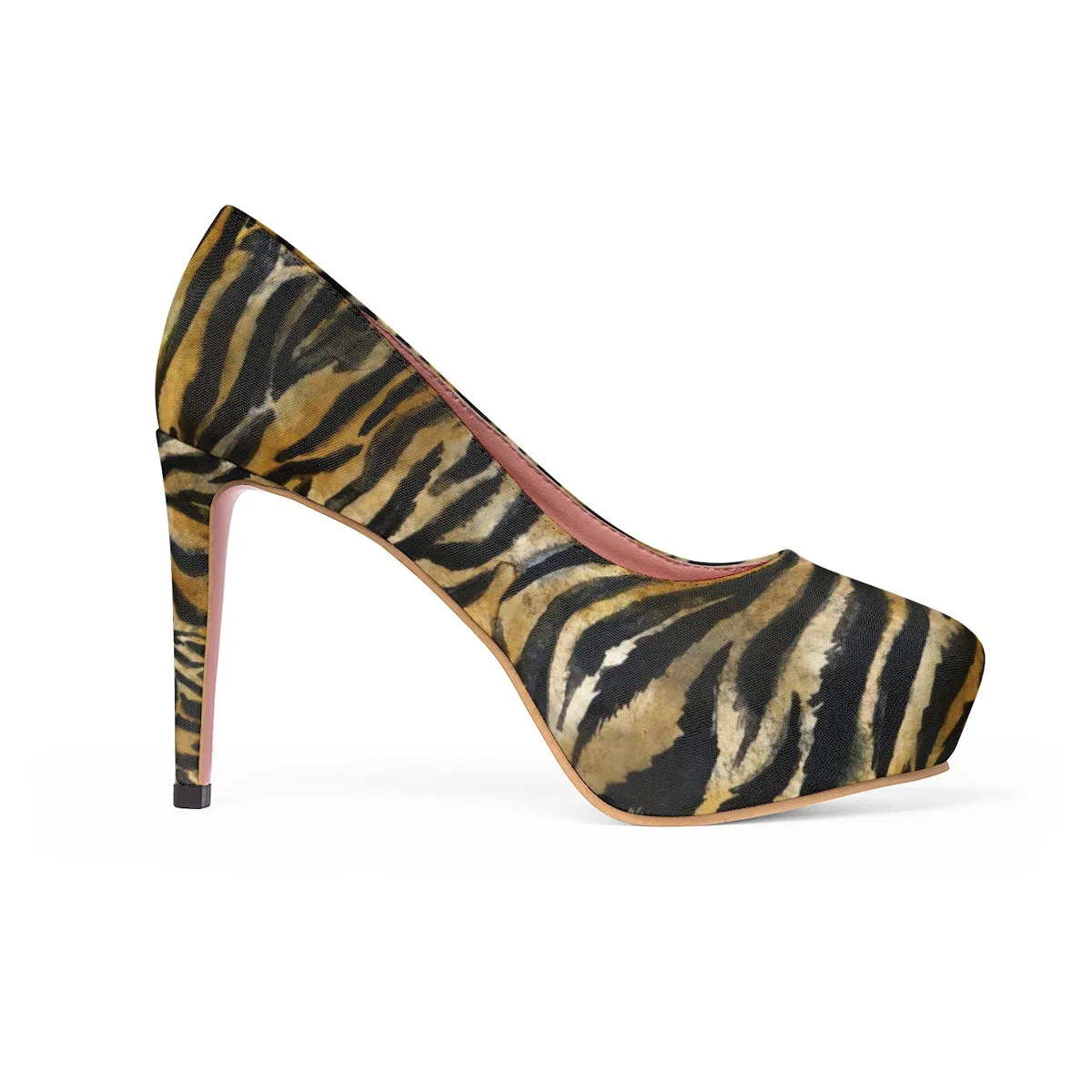 Brown Tiger Stripe High Heels, Women's 4" Best High Heels Pumps Shoes (US Size: 5-11)