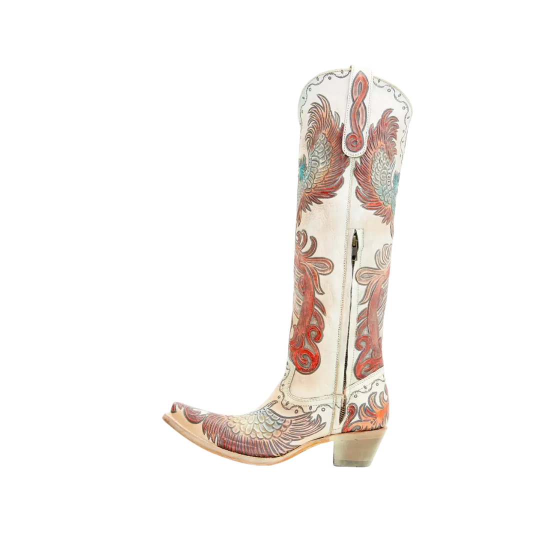 Corral Women's Hand Tooled And Painted Fire Phoenix Cowboy White Boots