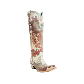 Corral Women's Hand Tooled And Painted Fire Phoenix Cowboy White Boots