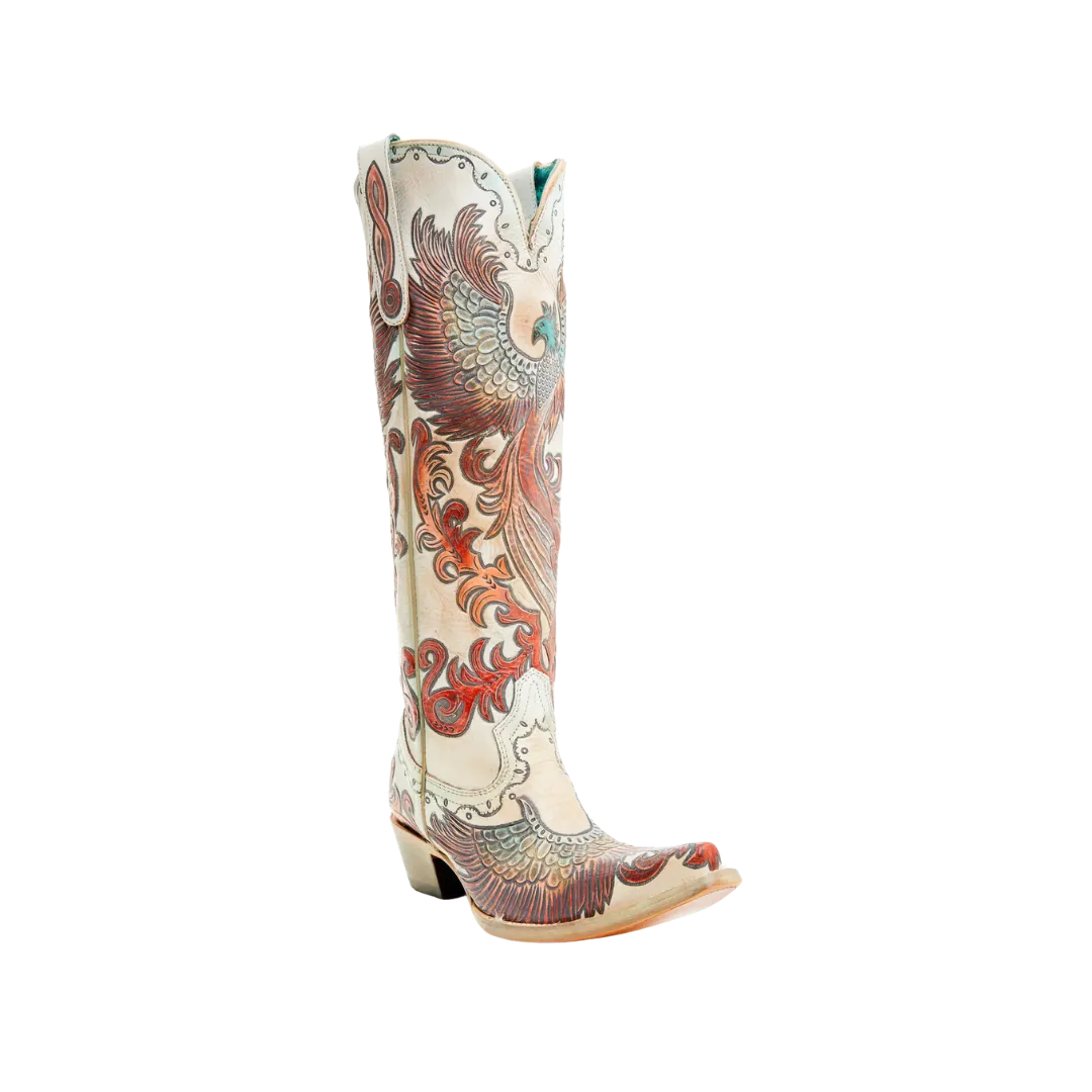 Corral Women's Hand Tooled And Painted Fire Phoenix Cowboy White Boots