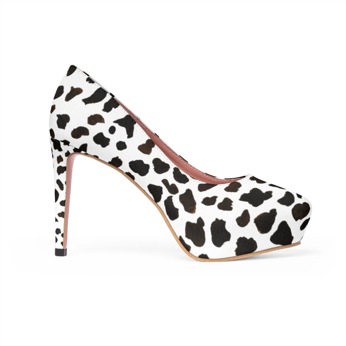 Cow Print High Heels, Classic Animal Print Luxury Women's 4" Platform Heels Pumps