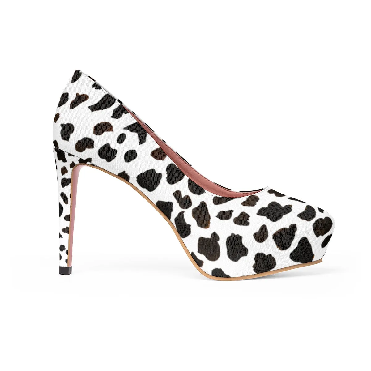 Cow Print High Heels, Classic Animal Print Luxury Women's 4" Platform Heels Pumps