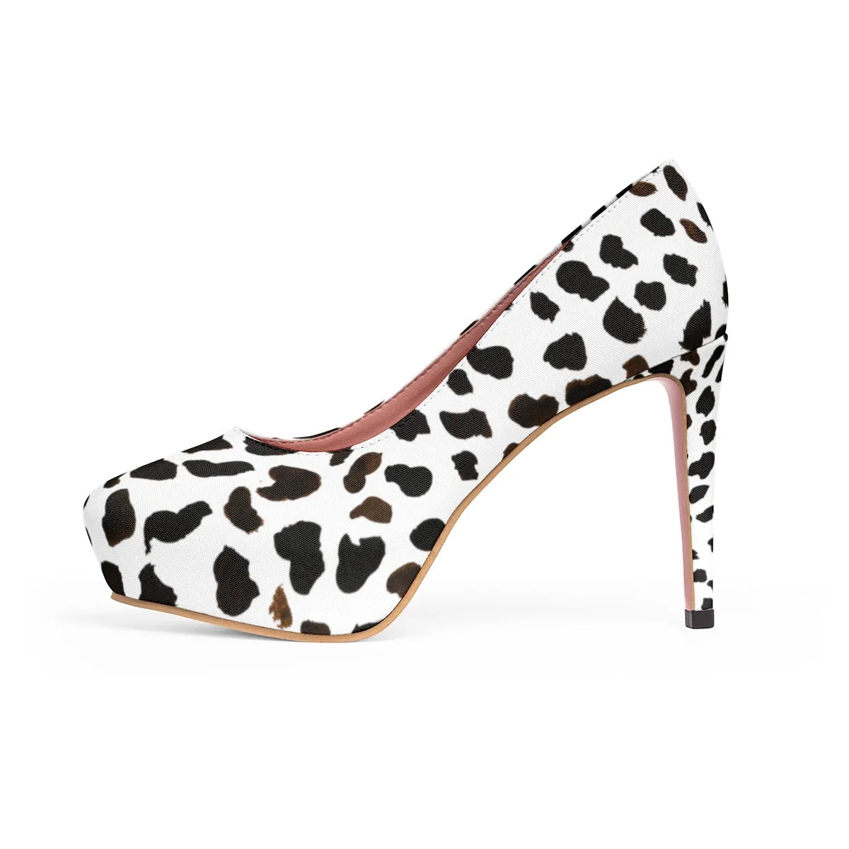 Cow Print High Heels, Classic Animal Print Luxury Women's 4" Platform Heels Pumps