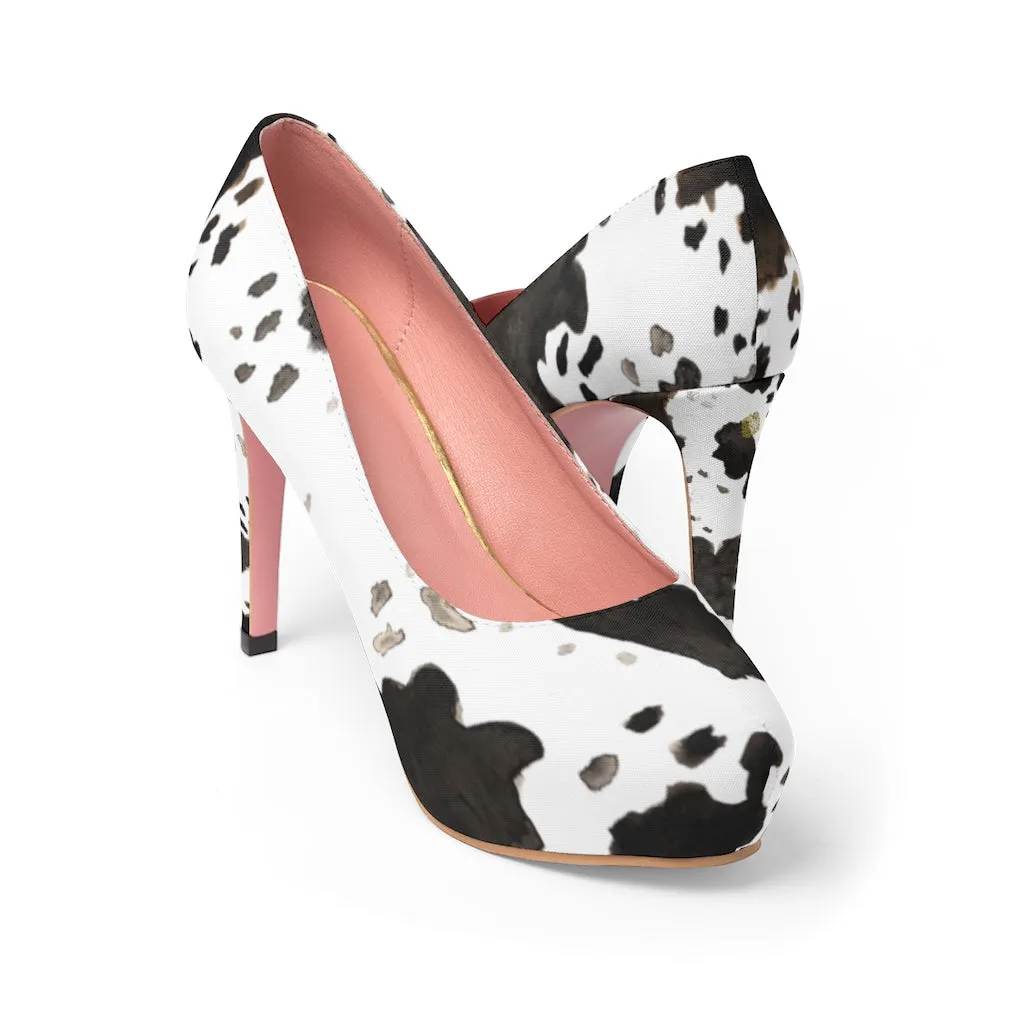 Cow Print Women's Platform Heels, Animal Print Best Designer 4 inch High Heels (US Size: 5-11)