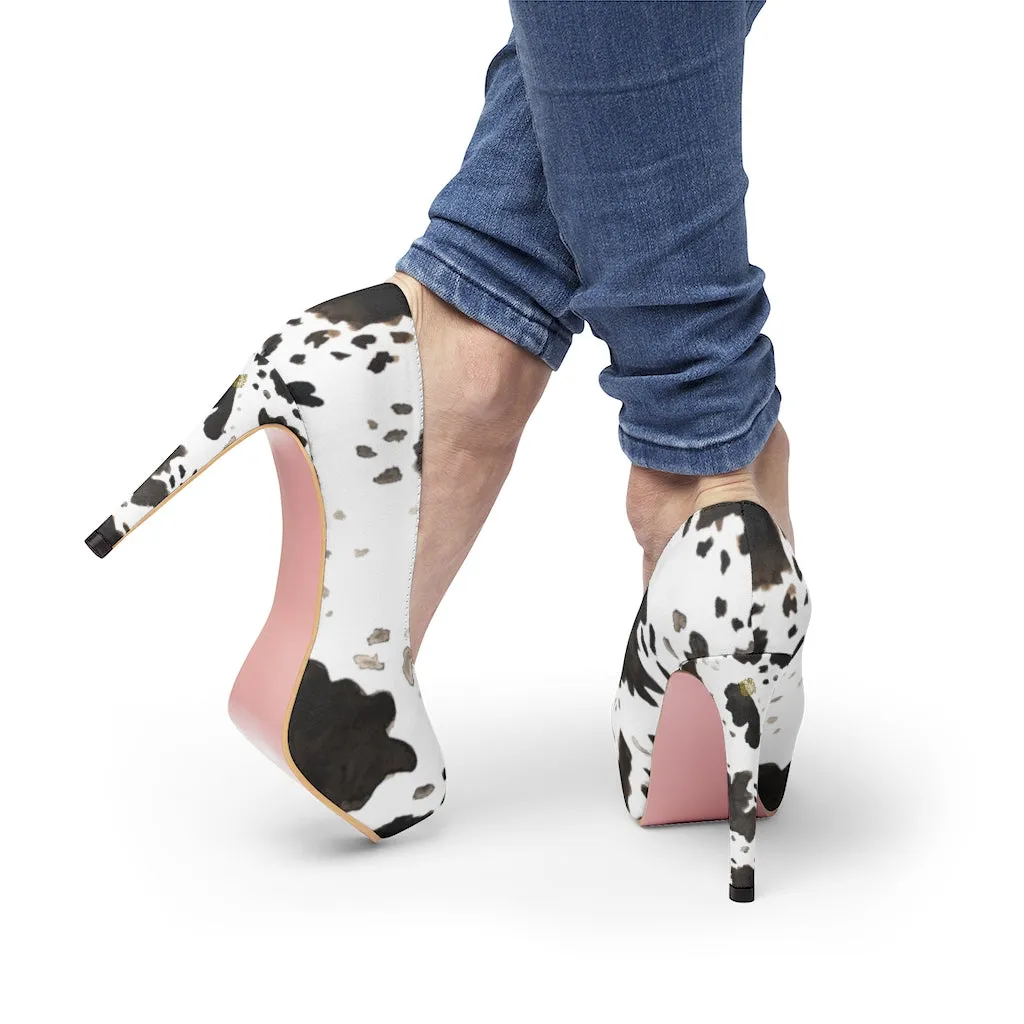 Cow Print Women's Platform Heels, Animal Print Best Designer 4 inch High Heels (US Size: 5-11)