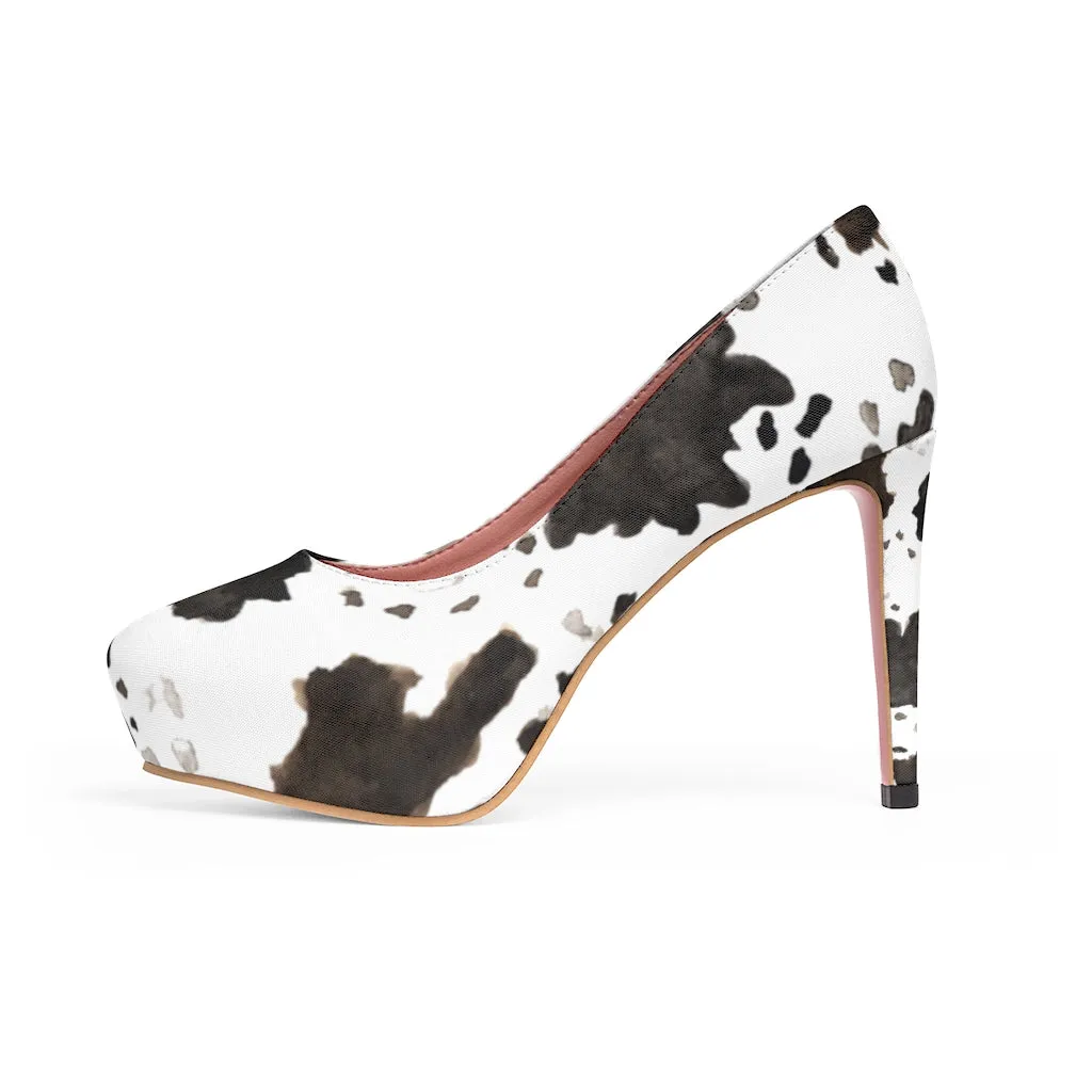 Cow Print Women's Platform Heels, Animal Print Best Designer 4 inch High Heels (US Size: 5-11)