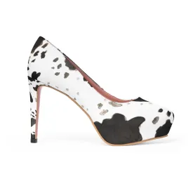 Cow Print Women's Platform Heels, Animal Print Best Designer 4 inch High Heels (US Size: 5-11)