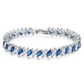 Cubic Zirconia Tennis Bracelet for Women with Marquise Cut Sapphire and Clear AAA  Cubic Zirconia