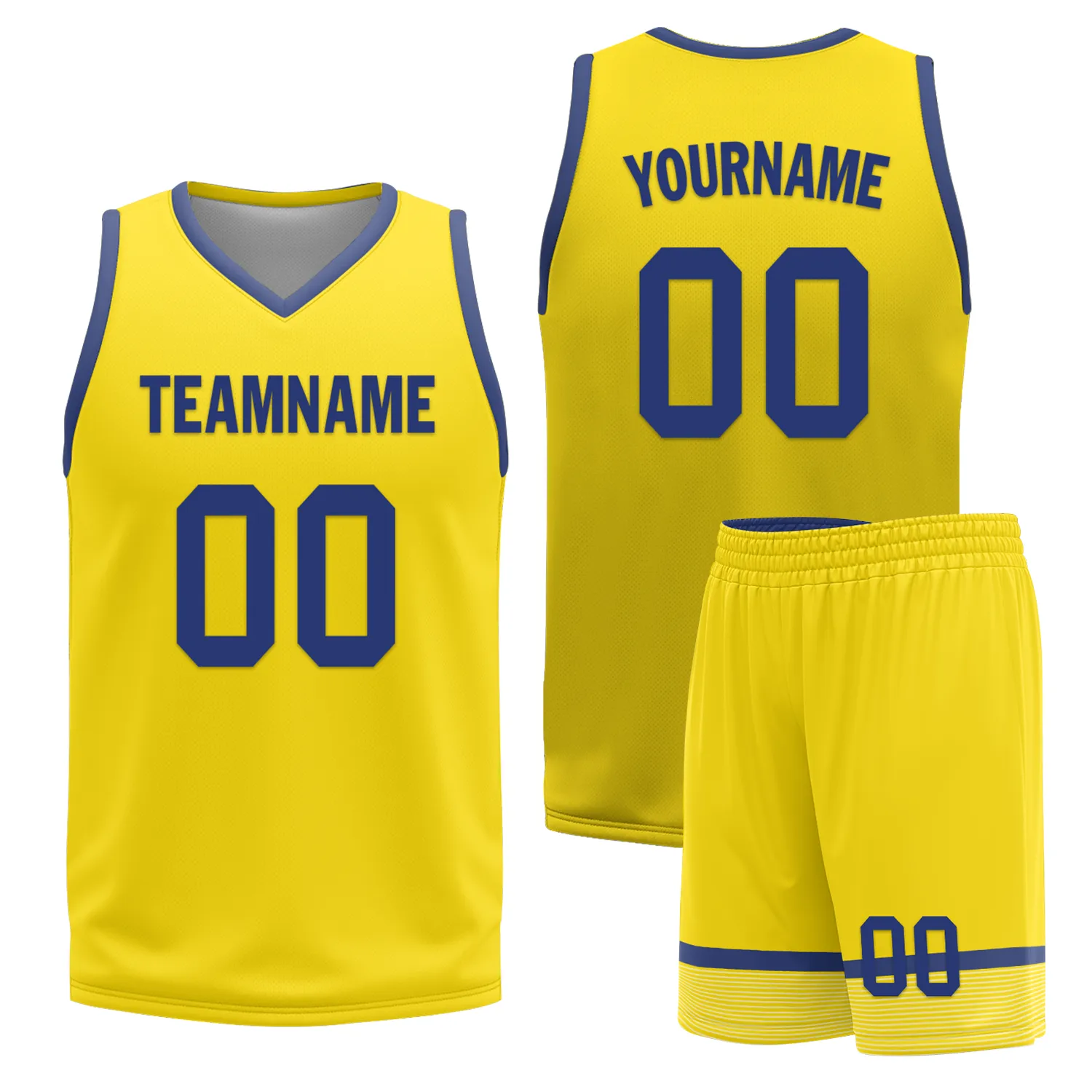 Custom Blue Yellow Classic Style Reversible Basketball Uniform Personalized Ordinary BBJR-D017003