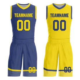 Custom Blue Yellow Classic Style Reversible Basketball Uniform Personalized Ordinary BBJR-D017003