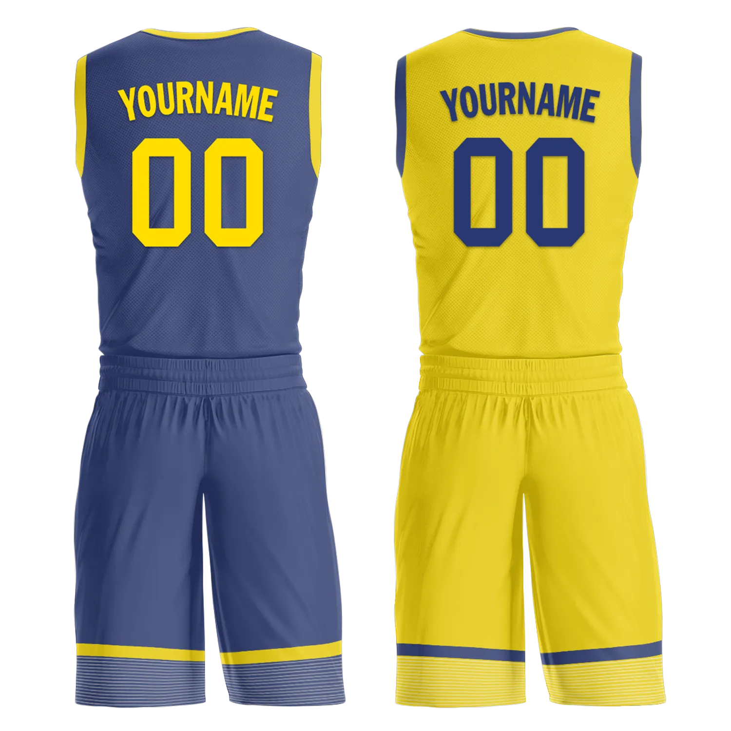 Custom Blue Yellow Classic Style Reversible Basketball Uniform Personalized Ordinary BBJR-D017003