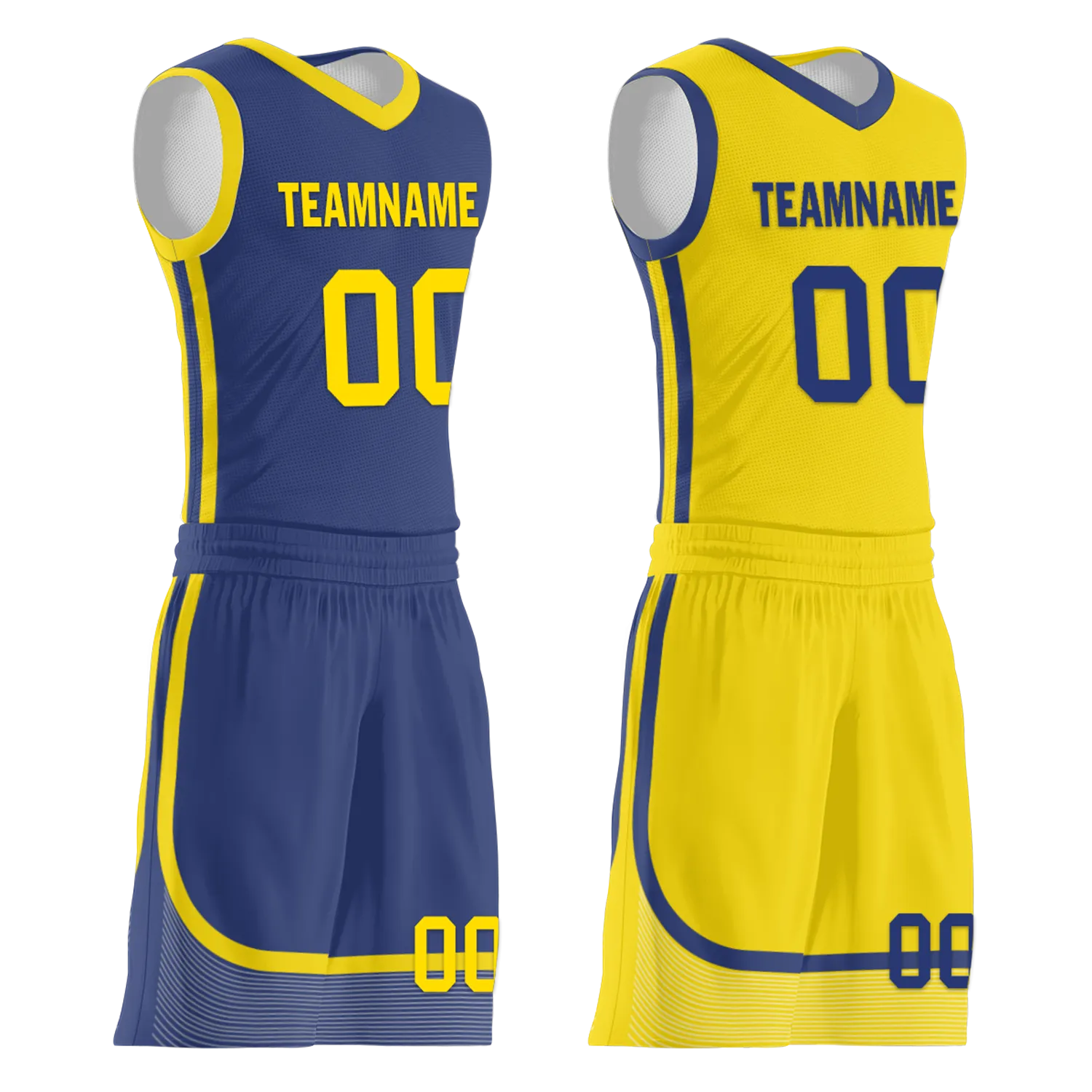 Custom Blue Yellow Classic Style Reversible Basketball Uniform Personalized Ordinary BBJR-D017003