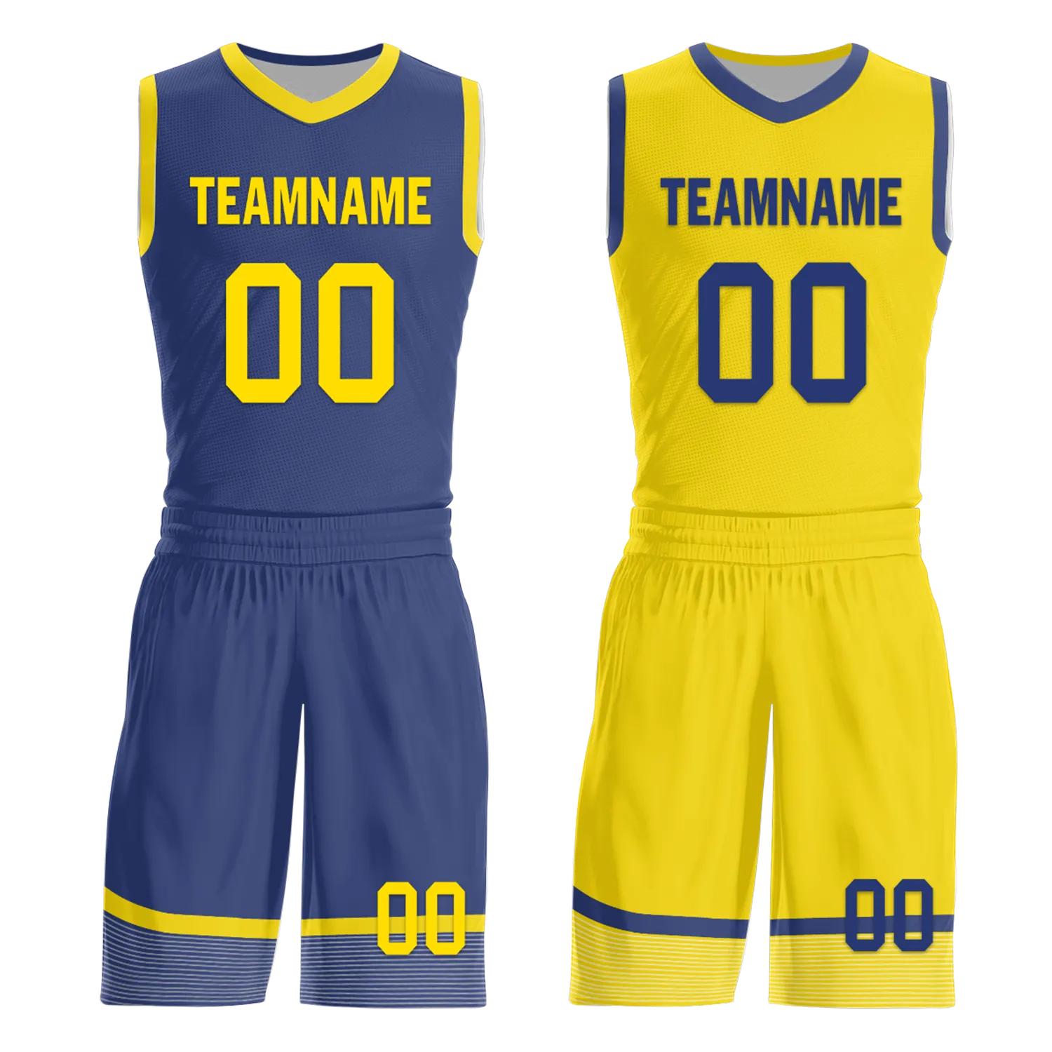 Custom Blue Yellow Classic Style Reversible Basketball Uniform Personalized Ordinary BBJR-D017003