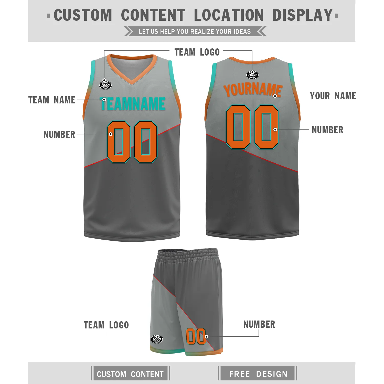 Custom Gray Classic Style Reversible Basketball Uniform Personalized COOLMAX BBJR-D017024