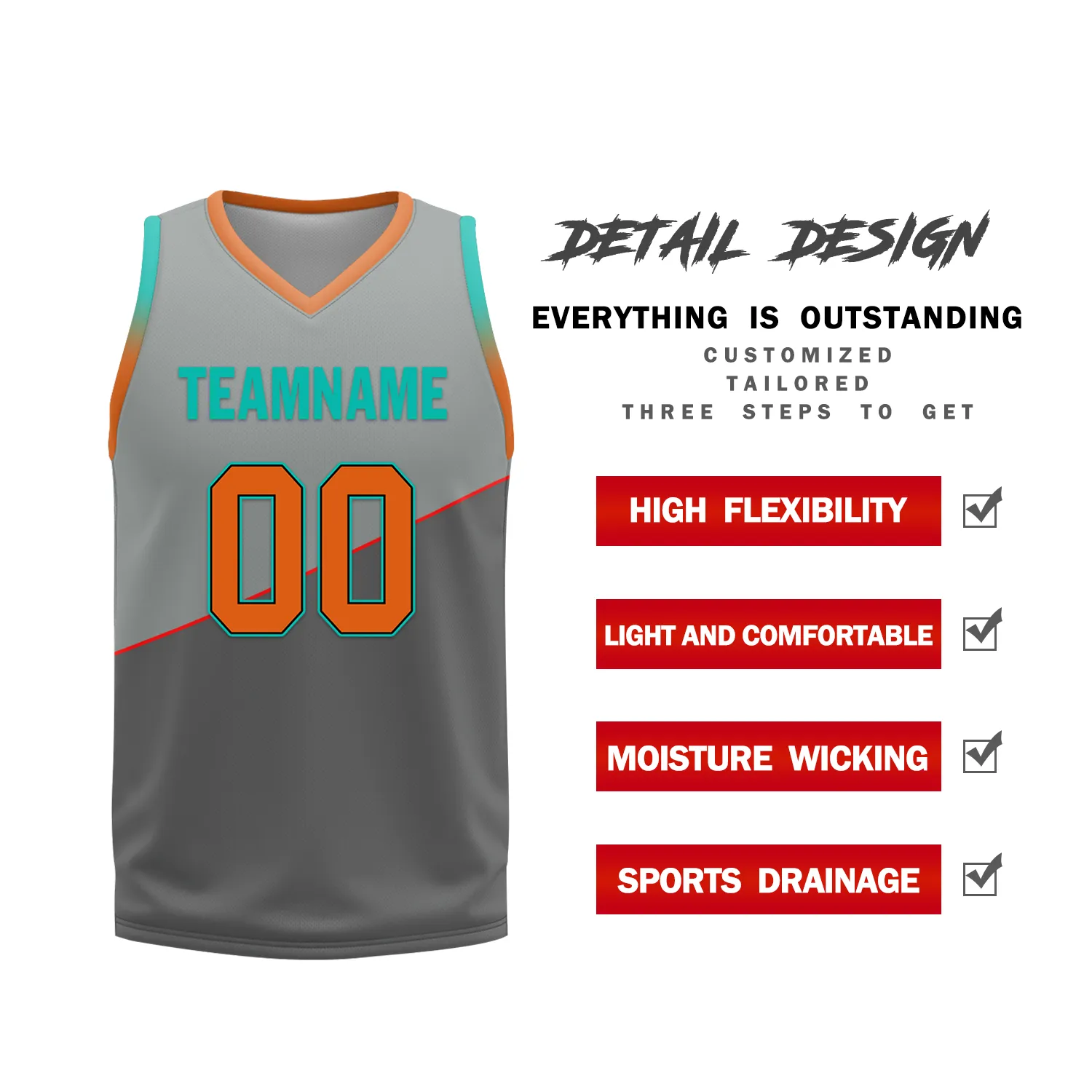 Custom Gray Classic Style Reversible Basketball Uniform Personalized COOLMAX BBJR-D017024