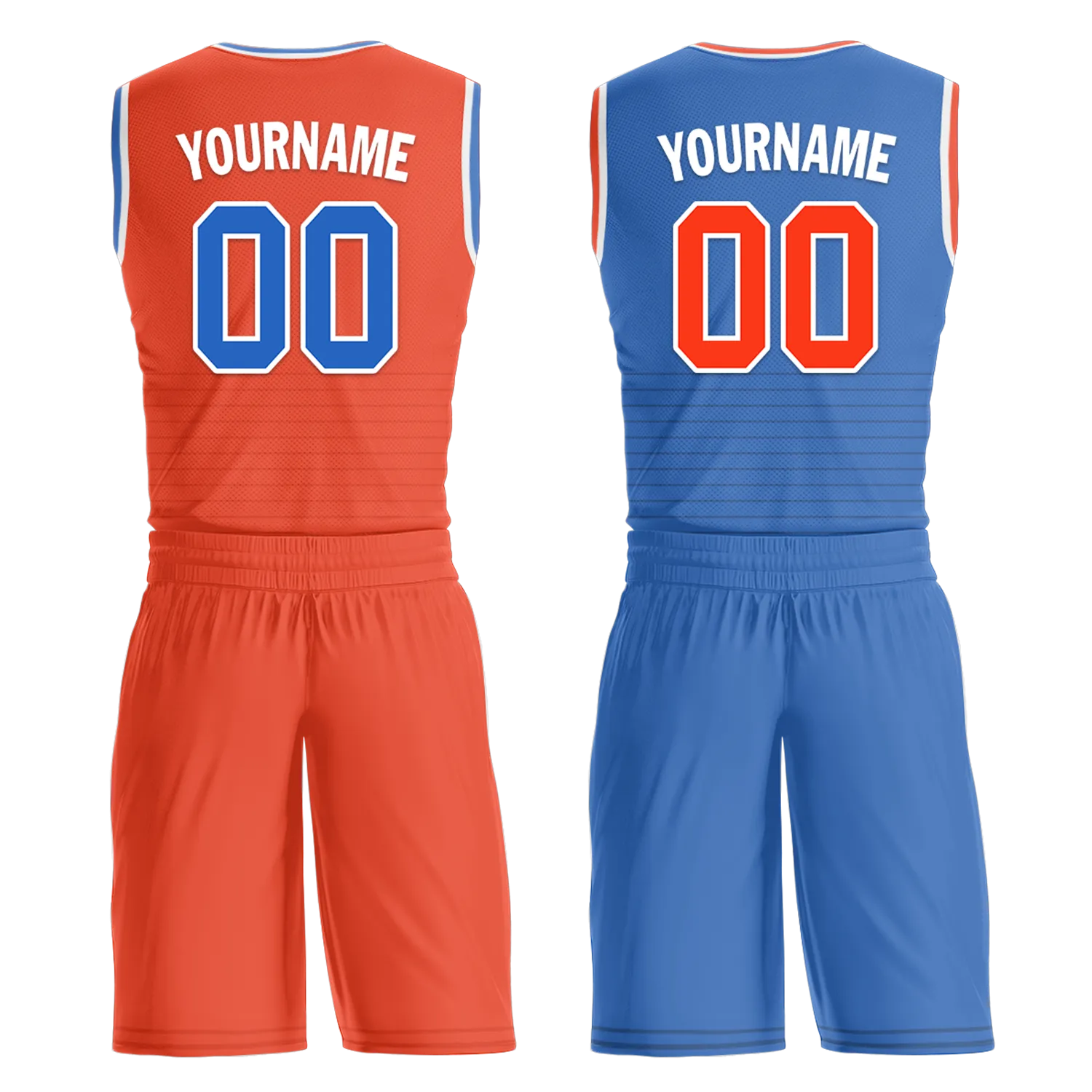 Custom Orange Blue Classic Style Reversible Basketball Uniform Personalized COOLMAX BBJR-D017040