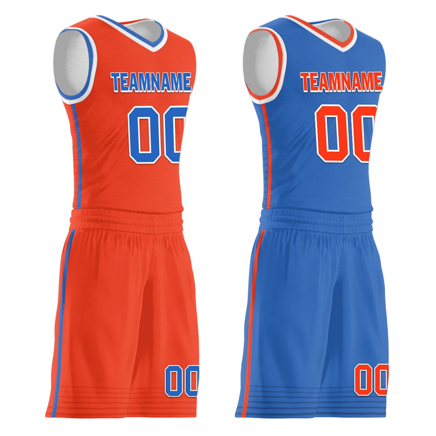 Custom Orange Blue Classic Style Reversible Basketball Uniform Personalized COOLMAX BBJR-D017040