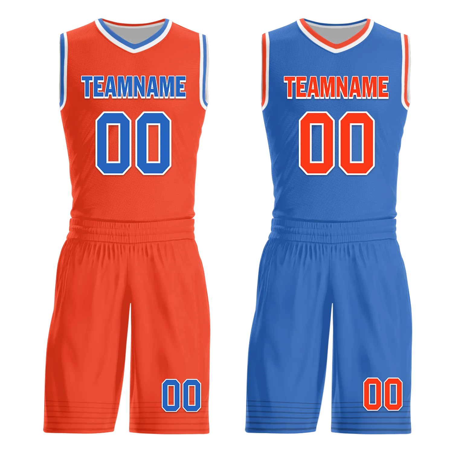 Custom Orange Blue Classic Style Reversible Basketball Uniform Personalized COOLMAX BBJR-D017040