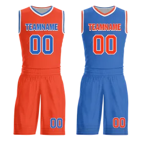 Custom Orange Blue Classic Style Reversible Basketball Uniform Personalized COOLMAX BBJR-D017040