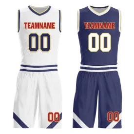 Custom White Blue Classic Style Reversible Basketball Uniform Personalized BBJR-D017030