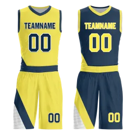 Custom Yellow Blue Classic Style Reversible Basketball Uniform Personalized Ordinary BBJR-D017060