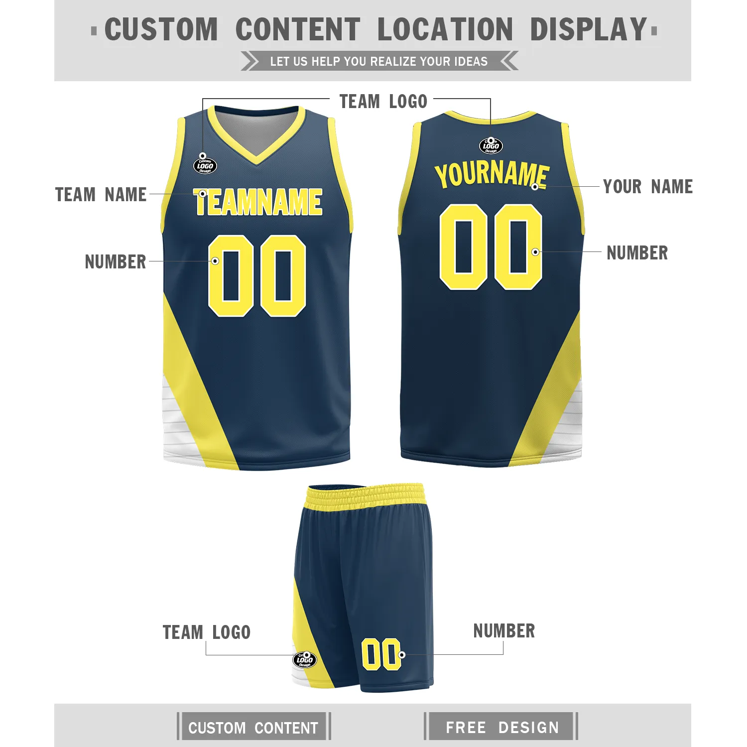 Custom Yellow Blue Classic Style Reversible Basketball Uniform Personalized Ordinary BBJR-D017060