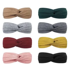 DRESHOW 8 Pack Make up Headbands for Women Knit Vintage Cross Elastic Head Wrap Hair Accessories