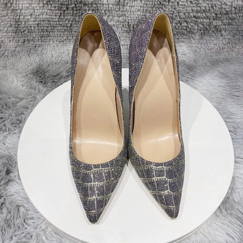 Glitter Embossed Crocodile Effect Stiletto Pumps