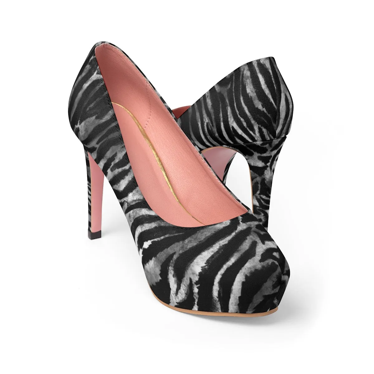 Gray Snow White Tiger Stripe Animal Print Women's Platform Heels (US Size: 5-11)