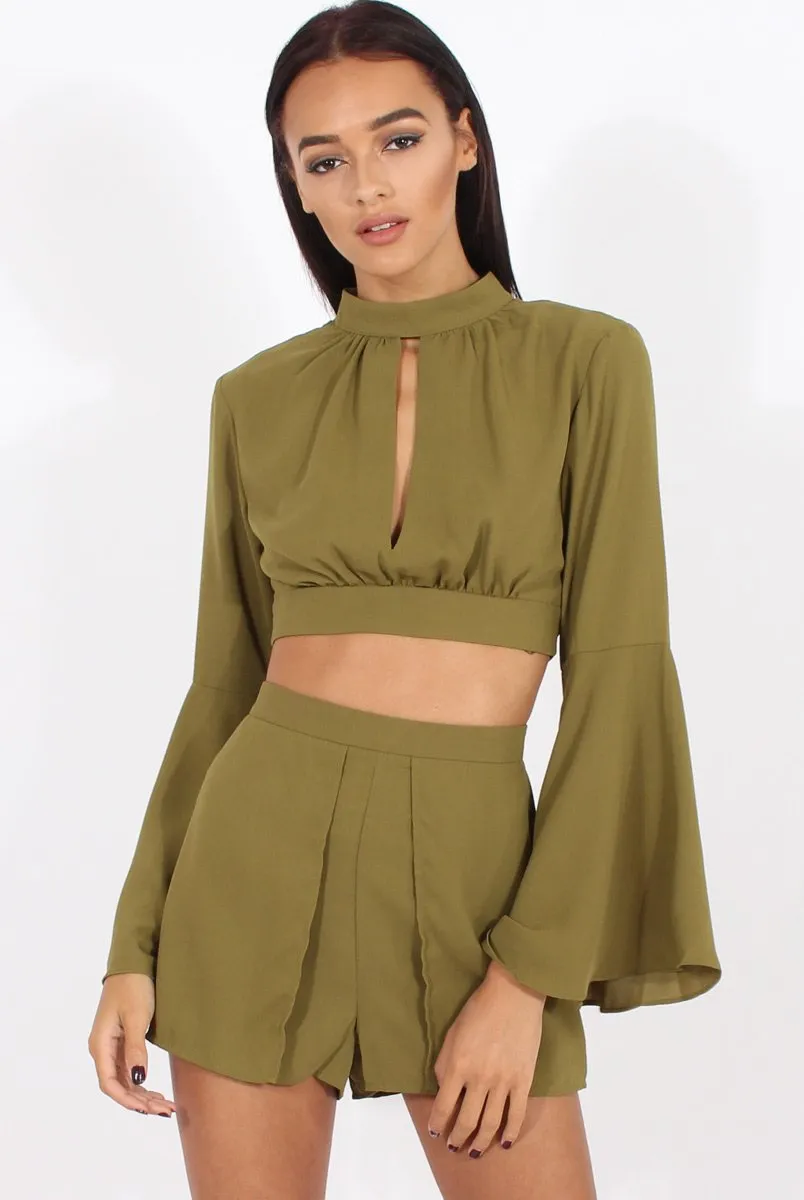 Green Cut Out Bell Sleeve Co-ord - Leia