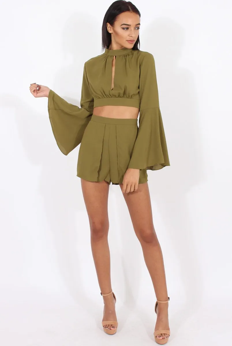 Green Cut Out Bell Sleeve Co-ord - Leia