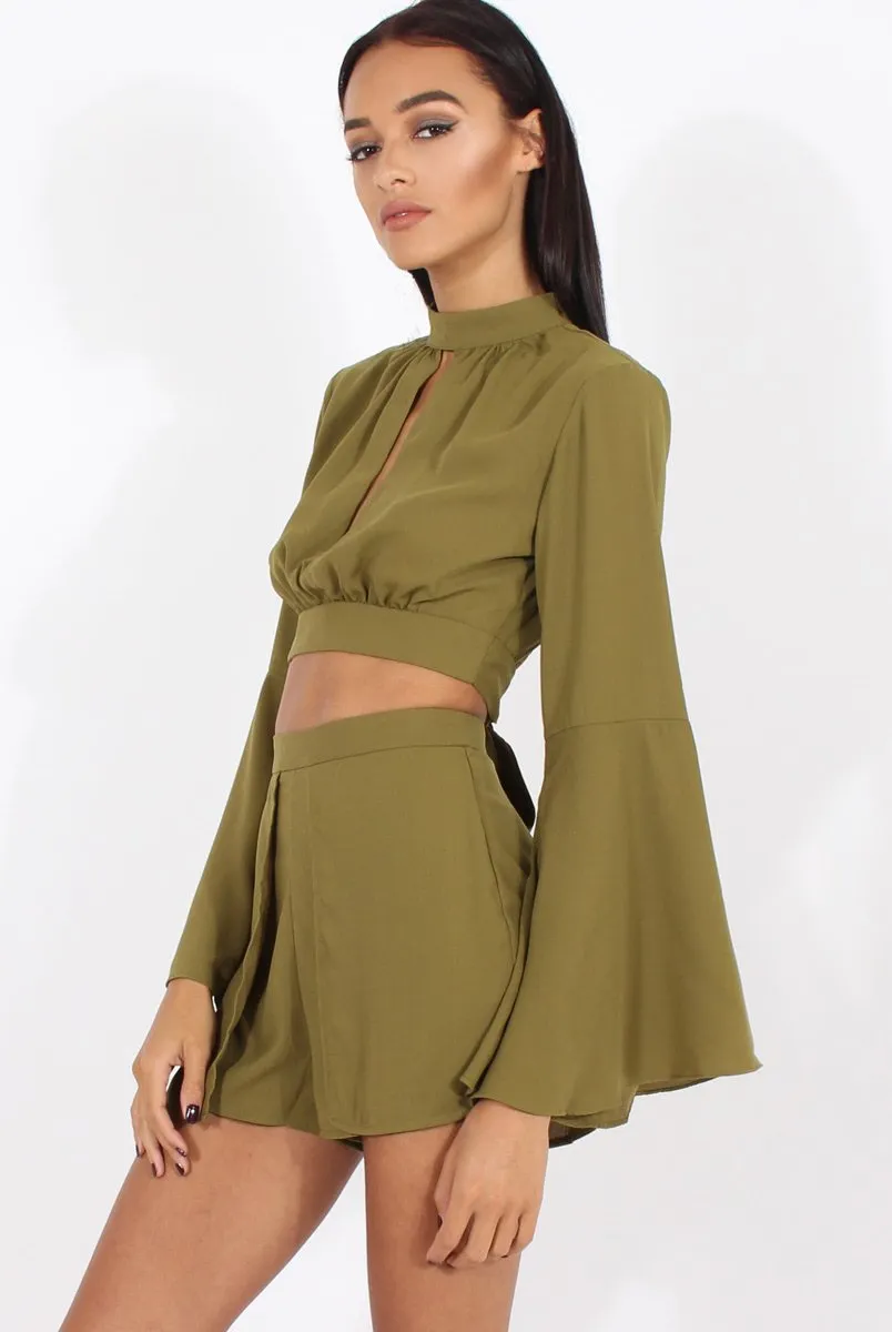 Green Cut Out Bell Sleeve Co-ord - Leia